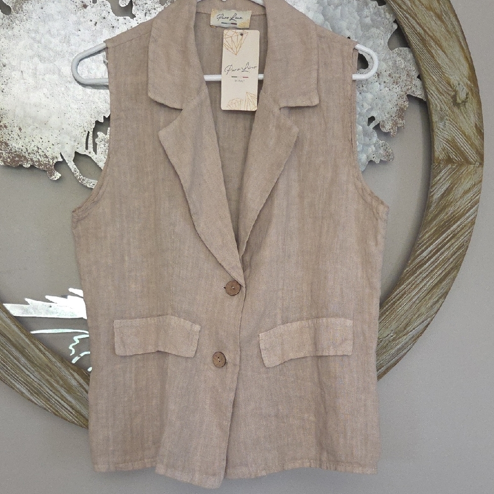 Tan Linen Vest - Picture 1 of 5